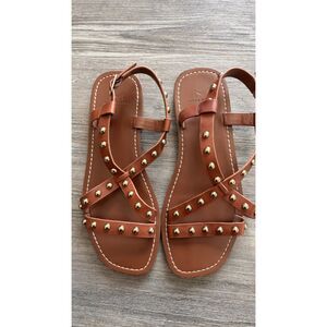 Marc Fisher Fianna Gladiator Leather Square Toe Sandals Brown Gold Size 8.5